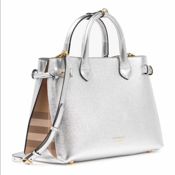 NWT BURBERRY LEATHER HOUSE CHECK BANNER DERBY MEDIUM TOTE BAG - Picture 1 of 13